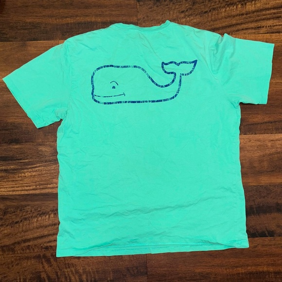 Vineyard Vines Mens Size Medium Cotton Logo Whale Shirt Green & Navy Distressed - Picture 1 of 9
